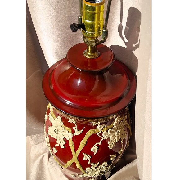 Gorgeous VTG MCM Hollywood Regency Chrysanthemums/Bamboo relief Table Lamp - Picture 7 of 14
